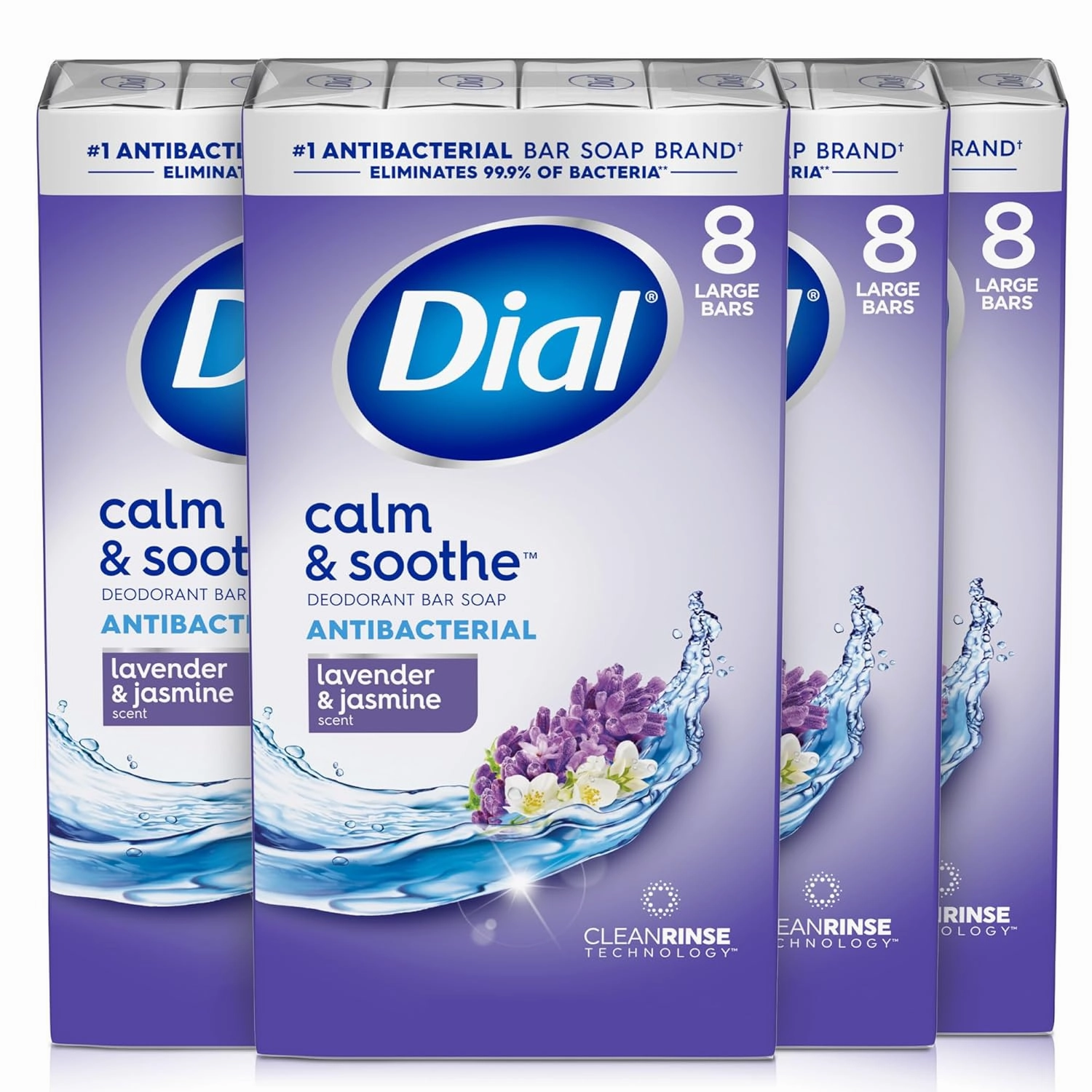 Dial Complete Antibacterial Deodorant Bar Soap, Lavender & Twilight Jasmine Scent, 4 oz, 8 Bars (Pack of 4)