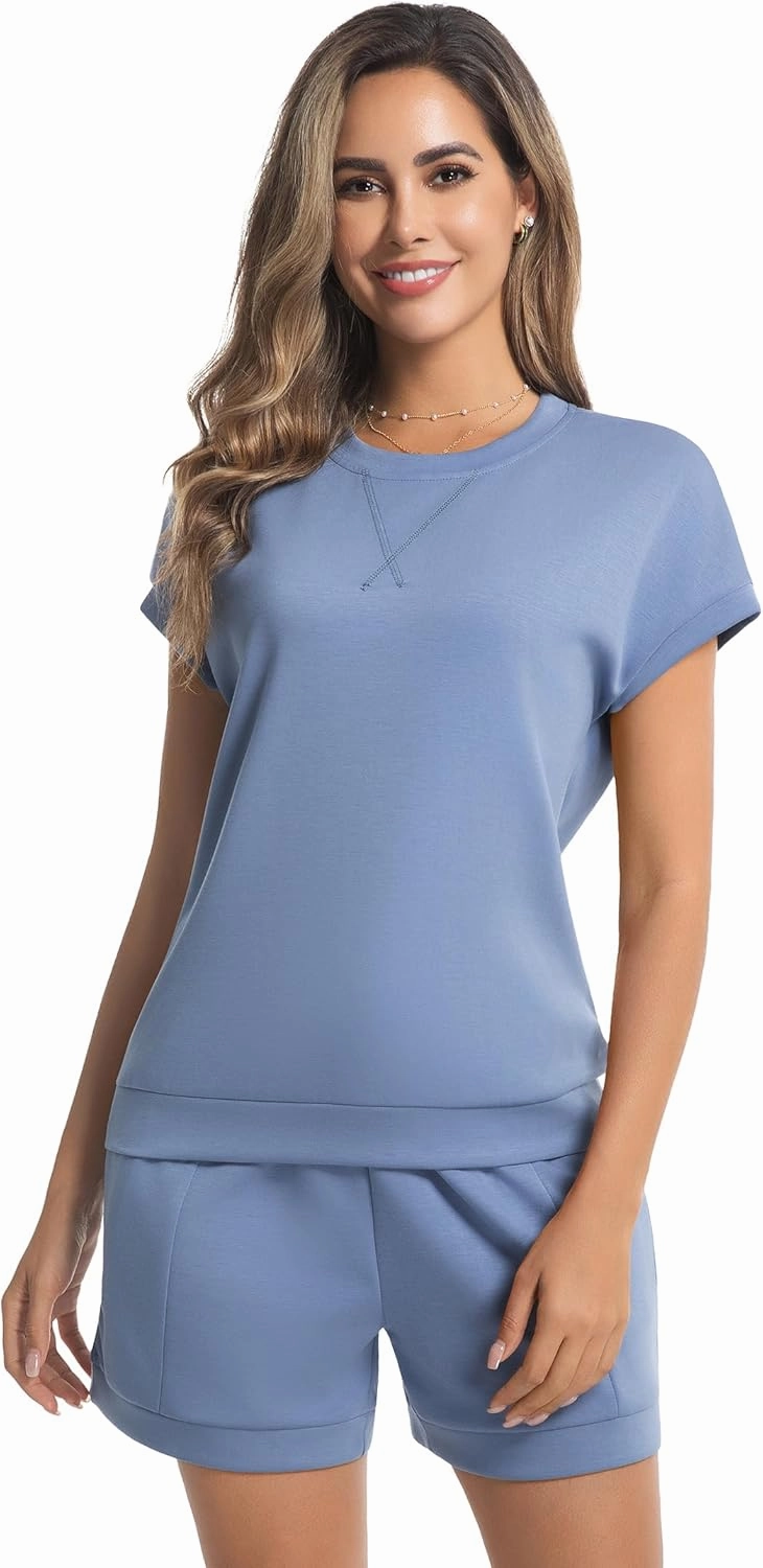 difficort Lounge Sets for Women 2 Piece Outfits Summer Vacation Travel Casual Tracksuit Set with Pocket and Drawstring