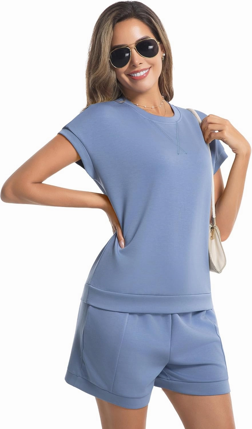 difficort Lounge Sets for Women 2 Piece Outfits Summer Vacation Travel Casual Tracksuit Set with Pocket and Drawstring