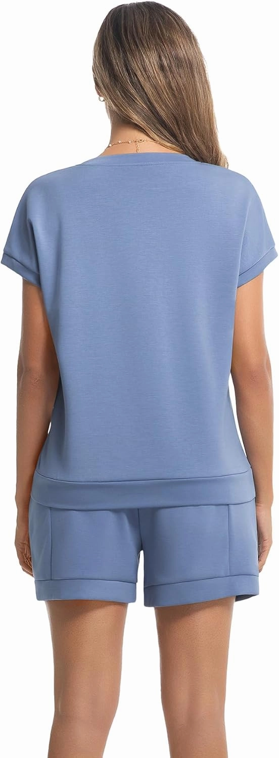 difficort Lounge Sets for Women 2 Piece Outfits Summer Vacation Travel Casual Tracksuit Set with Pocket and Drawstring