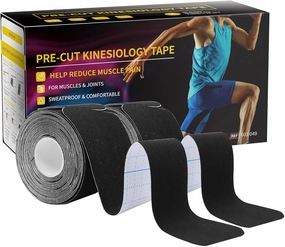 Dimora Kinesiology Tape, 40 Count Precut Strips 2 Rolls, Original Cotton, 10” Elastic Athletic Tape for Muscle Pain Relief and Joint Support, Black