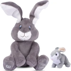 Dimple Bunny Set - Milo Stuffed Bunny Toy, Animated Interactive Rabbit with Peek-a-Boo Feature with Singing Songs and Grey Plush Baby Rabbit, Perfect Baby Plush Toy Gift for Ages 0 an Up