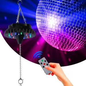 Disco Ball Motor Light with Remote: Rechargeable Battery Operated Rotating Hanging Mirror Ball Spinner with Adjustable Speed - 18RGBW LED Light Up 4 6 8 10 inch Party Disco Balls Rotator