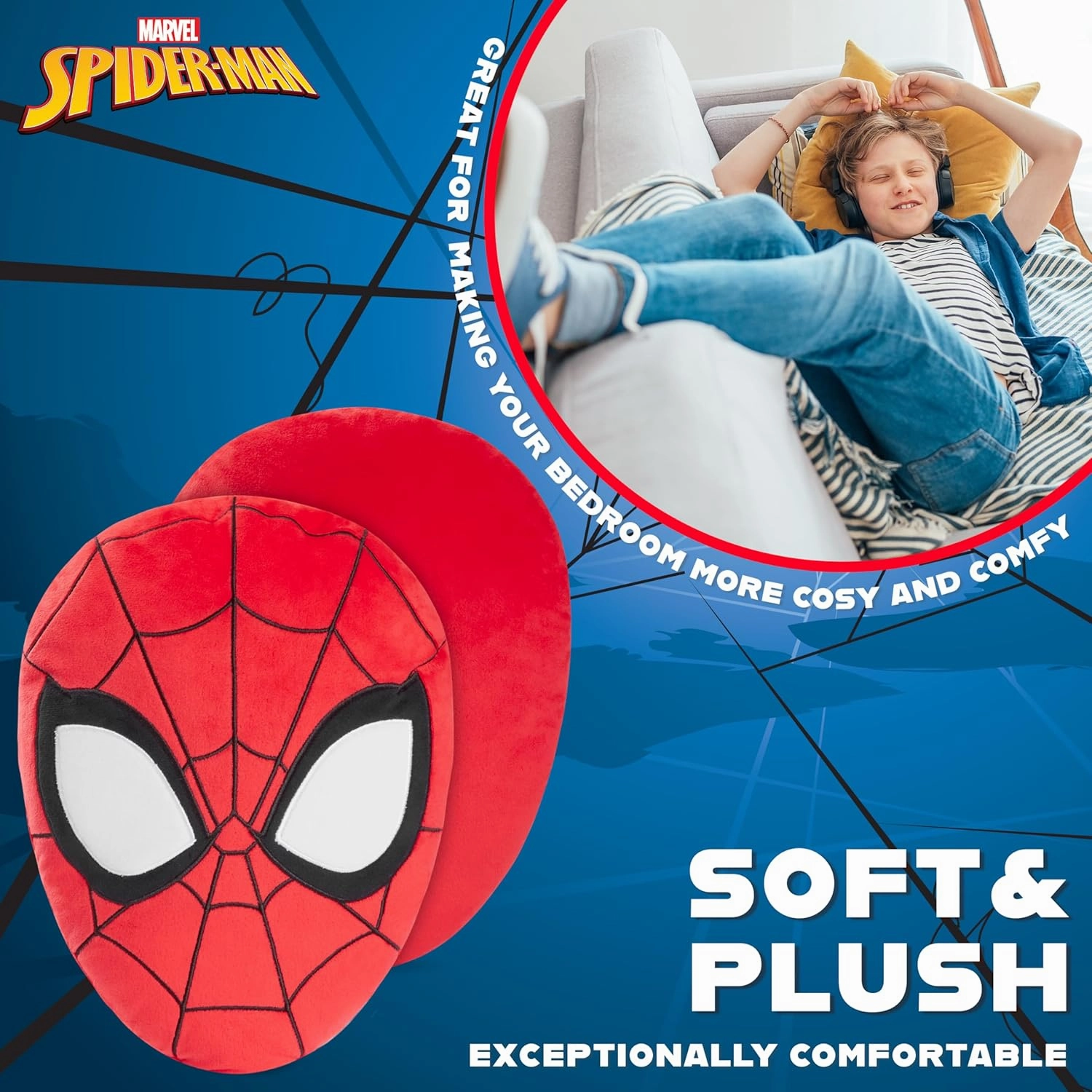 Disney 3D Plush Pillow Cushions for Bed Kids Throw Pillows Bedroom Accessories Travel Nursery Soft Feel Decorative Cushion Stitch Gifts for Kids (Red Spiderman, L13.38 x W9.84)