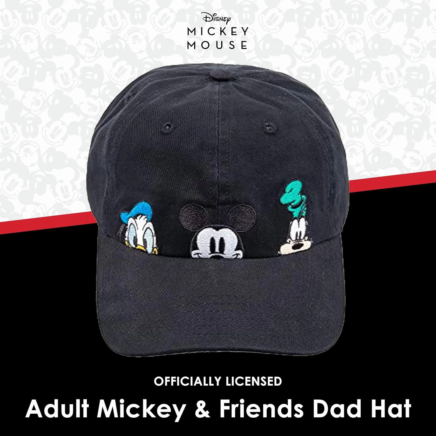 Disney Mickey Mouse Dad Hat, Cotton Adjustable Baseball Cap with Curved Brim