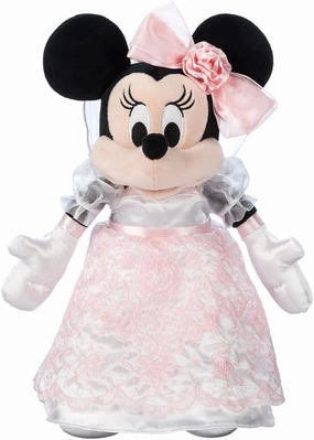 DISNEY STORE Official Minnie Mouse Wedding Plush - Bride Stuffed Animal, Satin Bridal Gown, Embroidered Features, Organza Puffed Sleeves, Romantic Gift for Weddings, Includes to/from Gift Tag