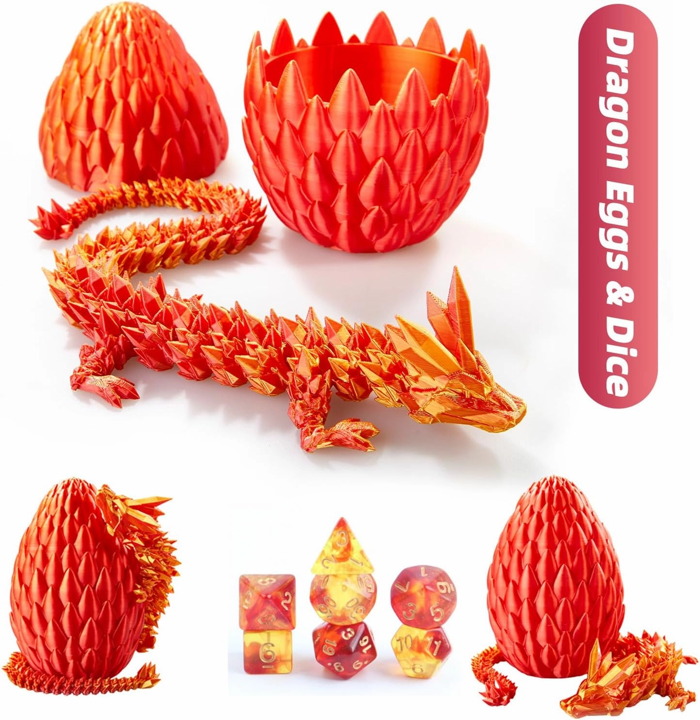 DND Dice Set (7 Pieces) and 3D Printed Dragon Egg,Fidget Toys,Surprise Dragon Egg and Polyhedral Dice Set with Gift Box,Playing Game with Dragon Eggs for RPG DND MTG
