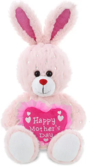 DolliBu Happy Mother's Day Super Soft Plush Rose Gold Bunny - Cute Stuffed Animal with Pink Heart Message for Best Mommy, Grandma, Wife, Daughter - 8 Inches