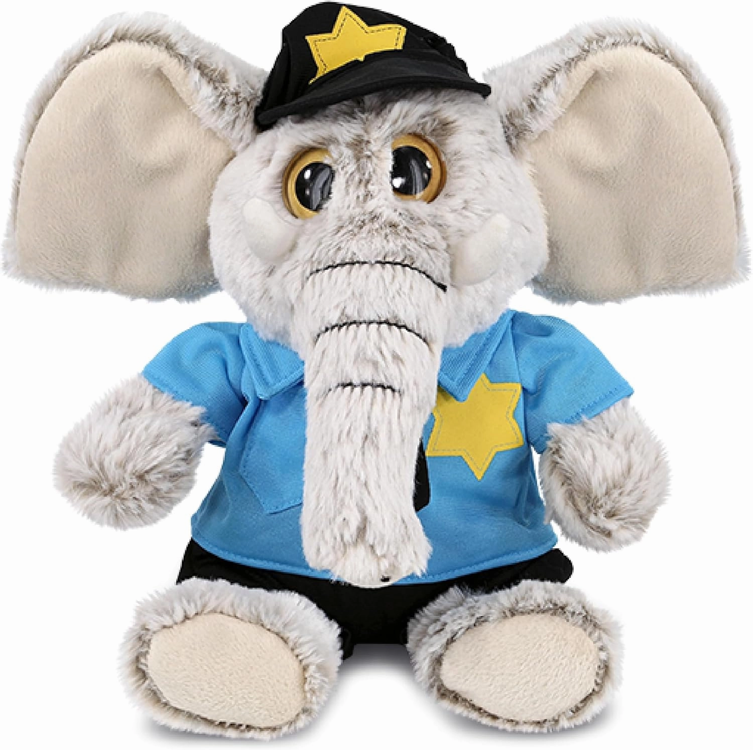 DolliBu Sitting Elephant Police Officer Plush Toy Super Soft Elephant Cop Stuffed Animal Dress Up with Cute Cop Uniform and Cap Outfit - Gift with Personalization - 9 Inch