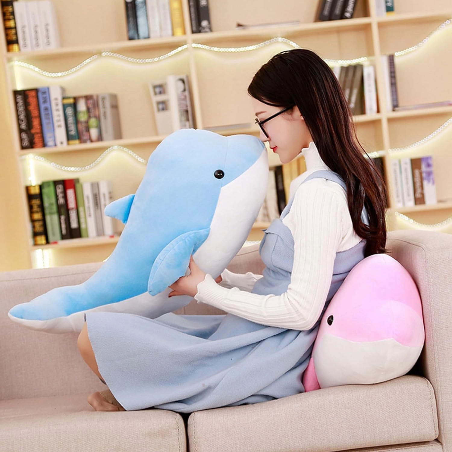 Dolphin Stuffed Animals Plush Pillows Soft Sea Animal Plush Toys Dolls Stuffed Animal Plushies Gifts for Kids (Sky Blue-39Inch)