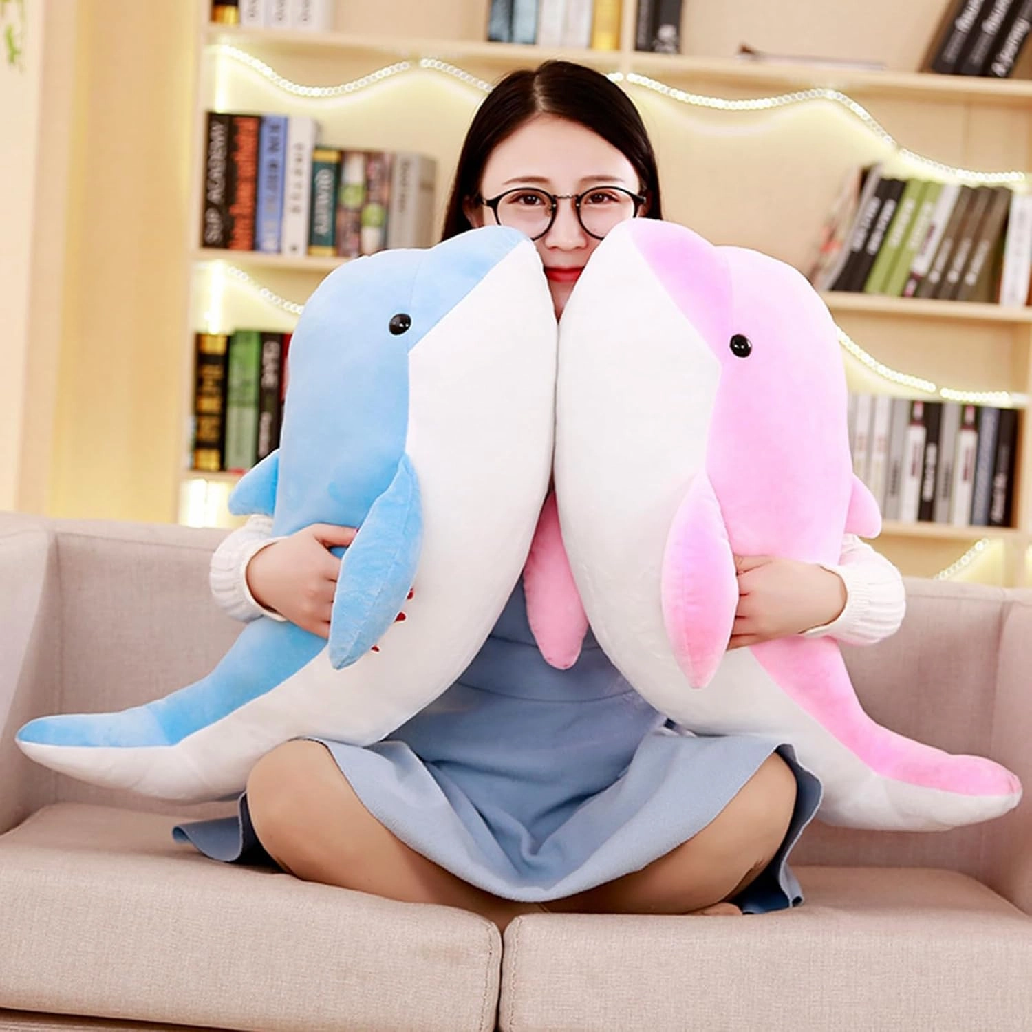 Dolphin Stuffed Animals Plush Pillows Soft Sea Animal Plush Toys Dolls Stuffed Animal Plushies Gifts for Kids (Sky Blue-39Inch)