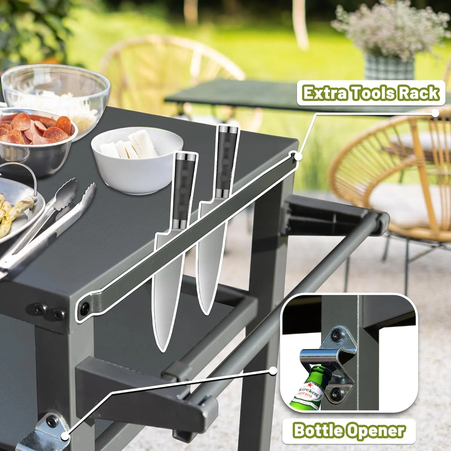 Domi 3-Shelf Outdoor Grill Cart with Wheels, Pizza Oven Table and Food Prep Table, Blackstone Griddle Stand for Outside BBQ