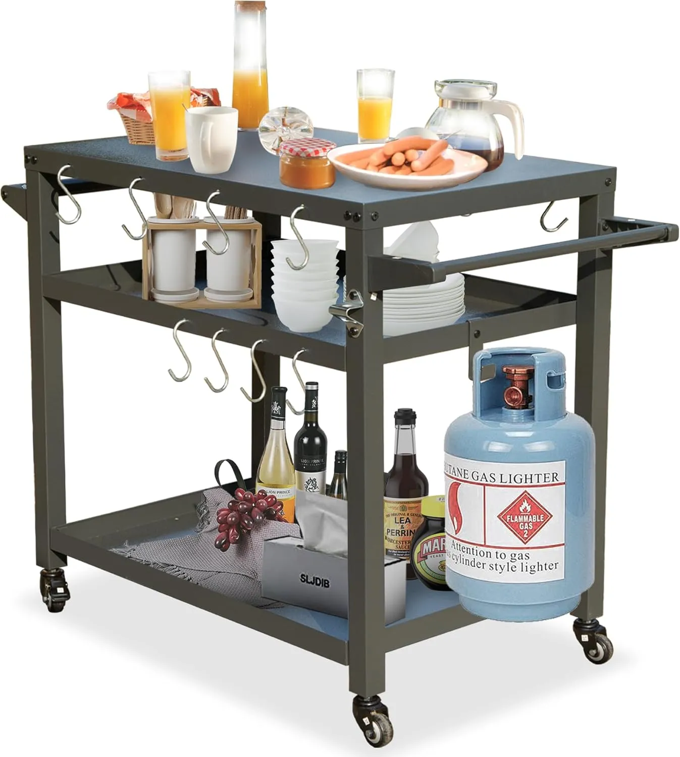 Domi 3-Shelf Outdoor Grill Cart with Wheels, Pizza Oven Table and Food Prep Table, Blackstone Griddle Stand for Outside BBQ