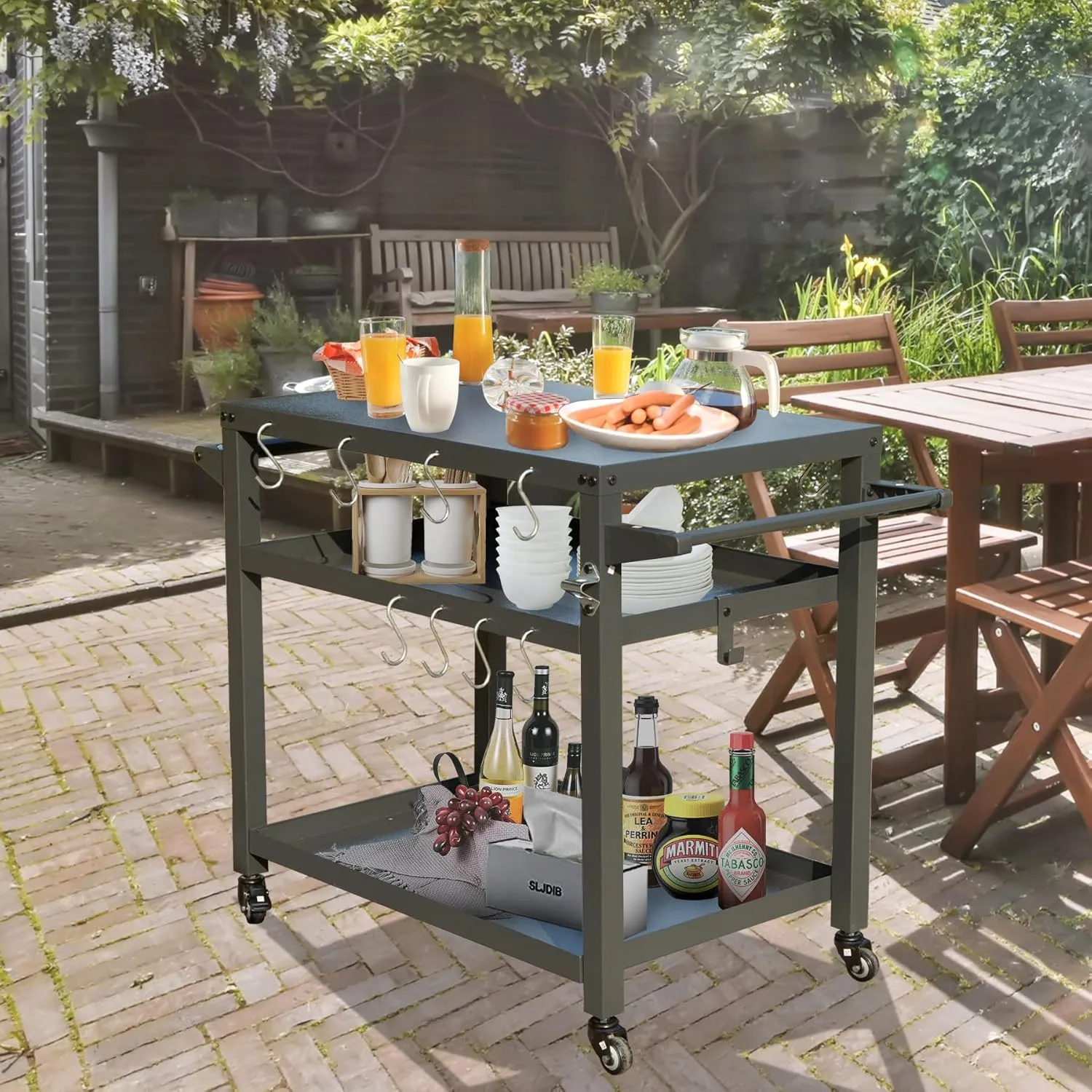 Domi 3-Shelf Outdoor Grill Cart with Wheels, Pizza Oven Table and Food Prep Table, Blackstone Griddle Stand for Outside BBQ