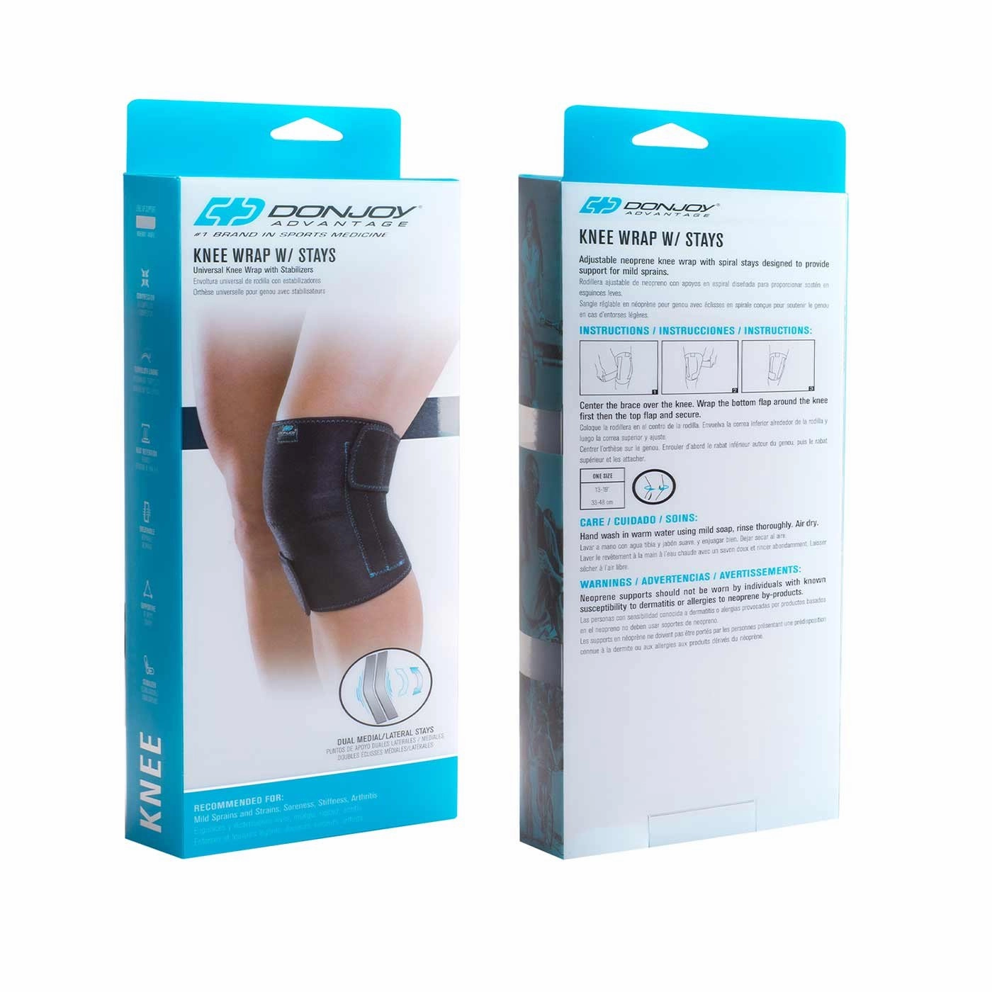 DonJoy Advantage DA161KW01-BLK Knee Wrap with Stays for Medial, Lateral Support, Sprains, Strains, Swelling, Stiffness, Arthritis, Adjustable Neoprene Fabric fits Left, Right, 13" to 19"