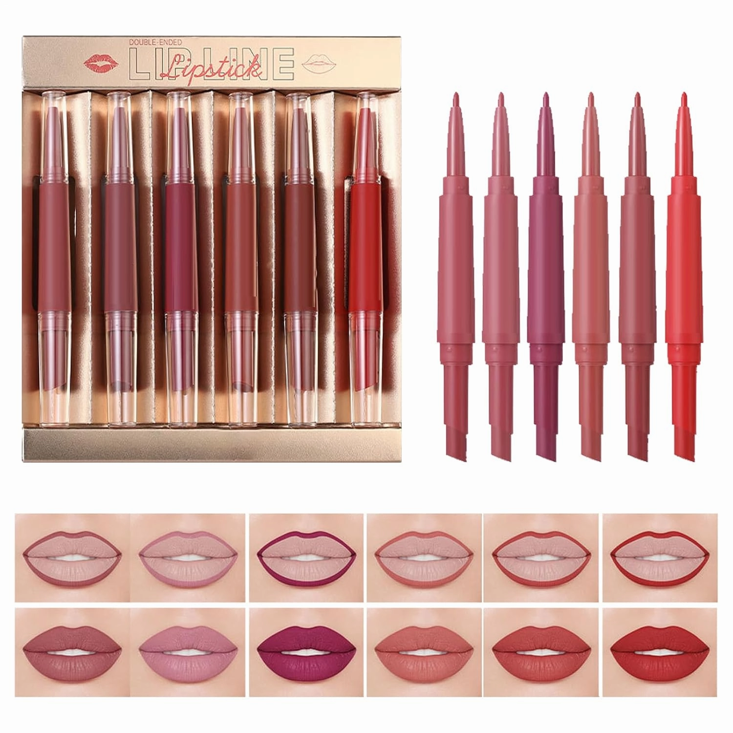 Double Head Matte Lipstick Lip Liner Set, Matte Lip Liner and Lipstick Combo Set for Women - Waterproof Makeup Stain Kit for Dating Travel Outdoor Shopping Trip Vacation