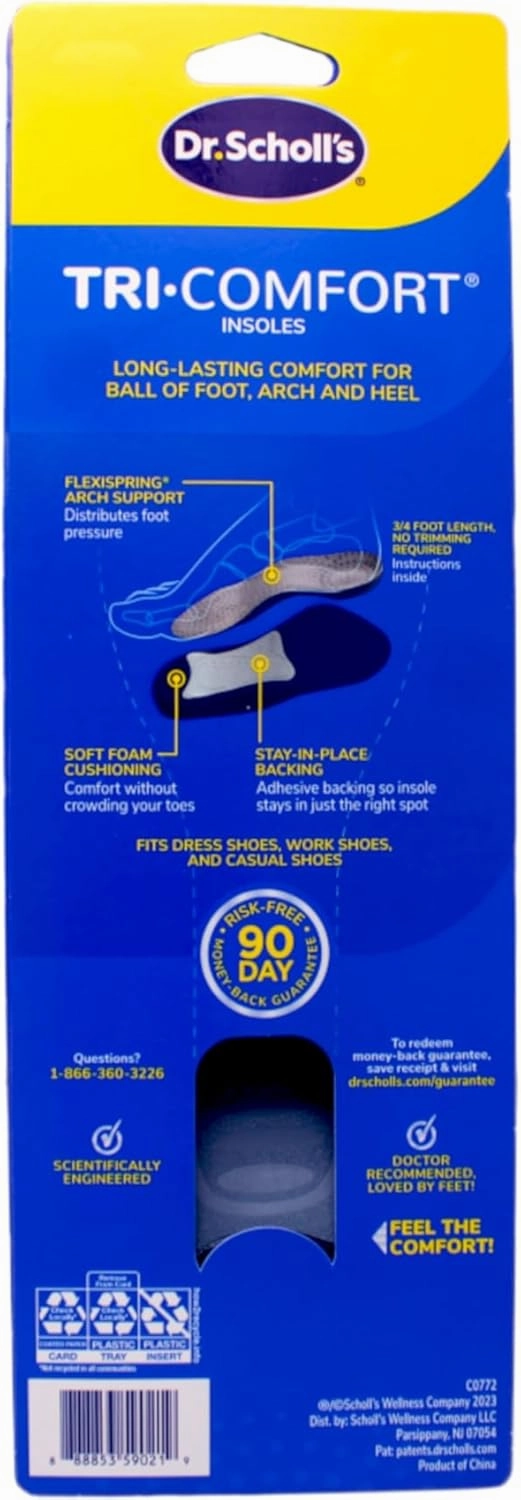 Dr. Scholl's Tri-Comfort Orthotics Inserts, Men's Size 8-12, 1-Pair Packages