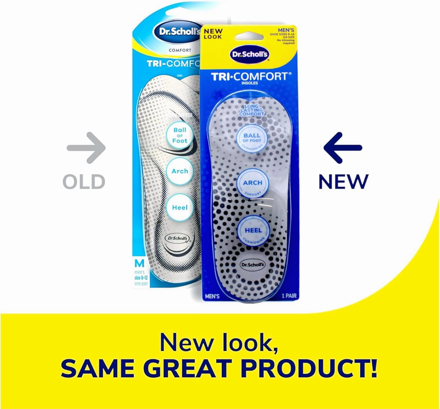 Dr. Scholl's Tri-Comfort Orthotics Inserts, Men's Size 8-12, 1-Pair Packages