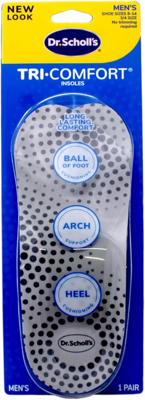 Dr. Scholl's Tri-Comfort Orthotics Inserts, Men's Size 8-12, 1-Pair Packages
