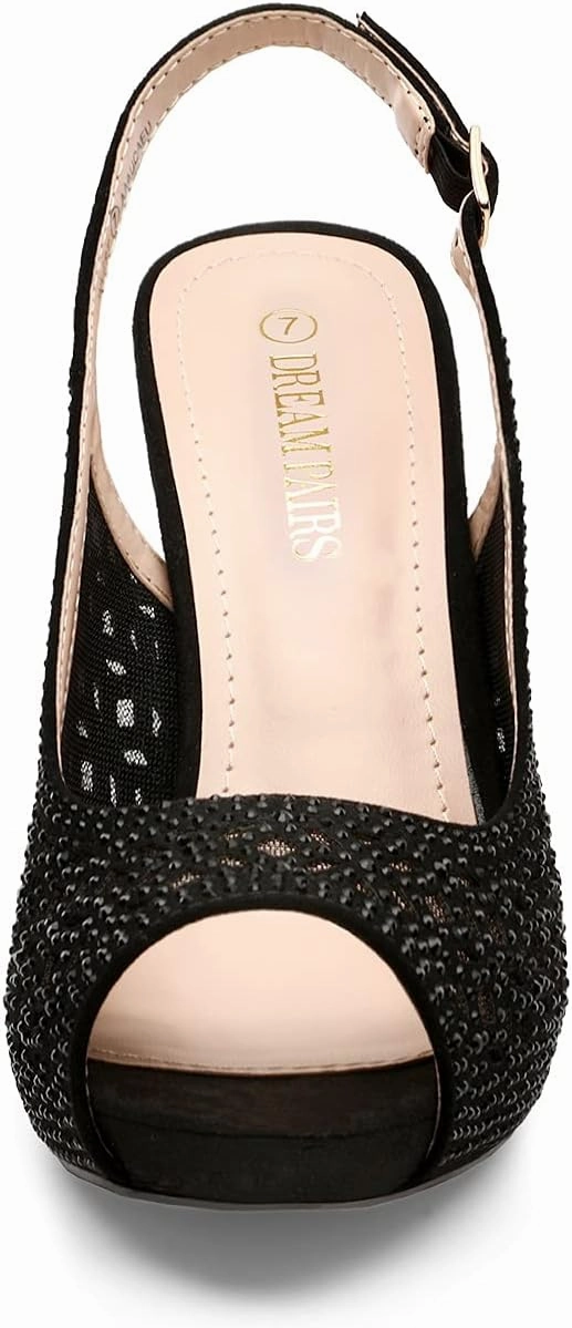 DREAM PAIRS Women's High Heels Platform Dress Rhinestones Peep Toe Pumps Shoes