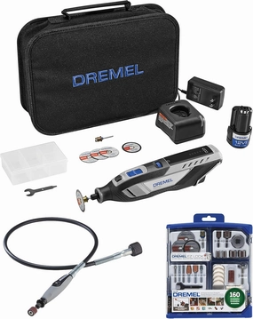 Dremel 8250 Cordless Brushless Rotary Tool Kit, Flex Shaft Attachment and 160 Piece Rotary Tool Accessory Set