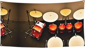 Drum Set-Standard Print Birthday Party Banner - 35" X 70" Funny Fiesta Party Banner Decorations Events
