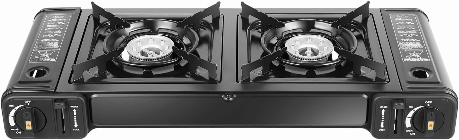 Dual Burner Portable Camping Stove, Portable Camping Grill/Stove with Adjustable Burners, Outdoor Cooking Stove for Camping, Hiking, Tailgating, BBQ, and Emergency Preparedness (Dual Burner,Style 3)