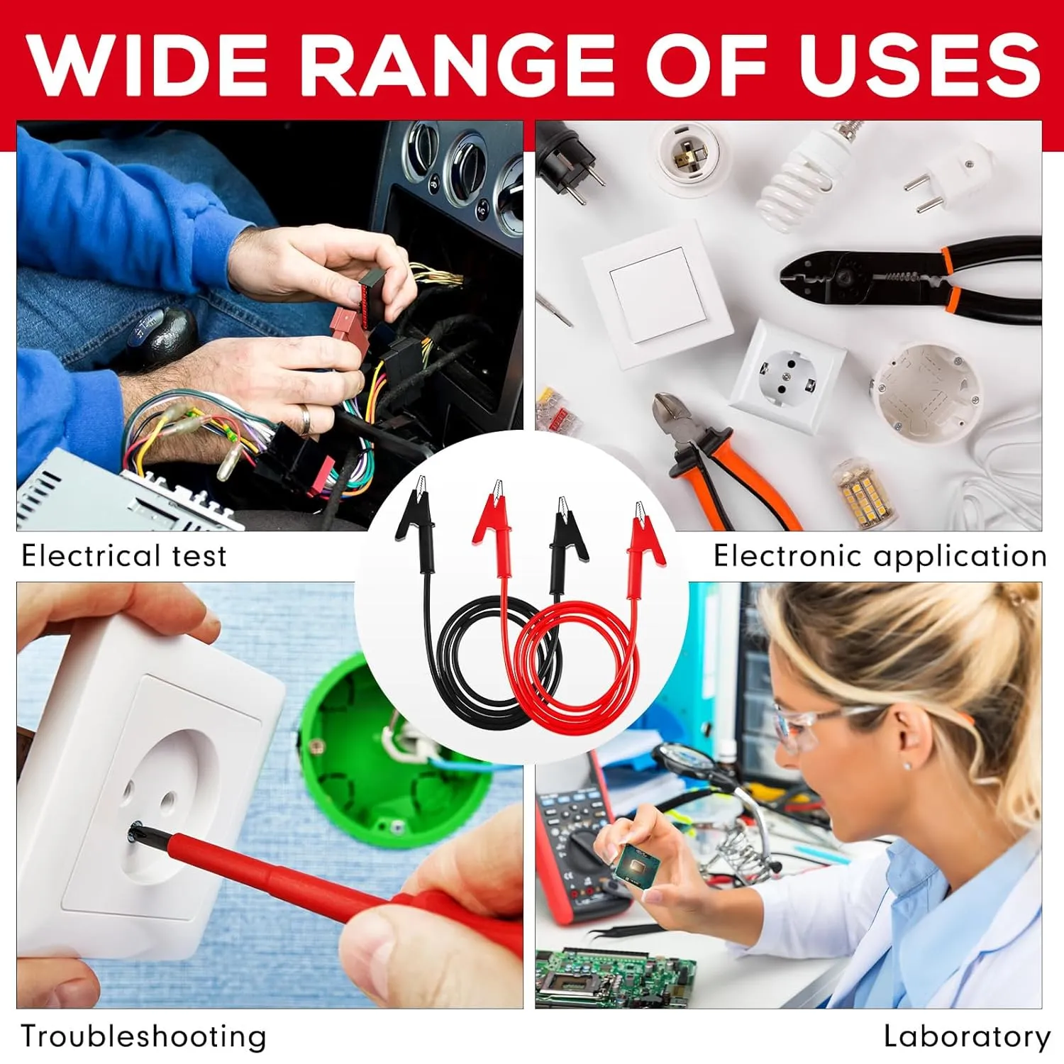 Dunzy 8 Pcs 14 Gauge Jumper Wires Alligator Clips to Alligator Clip Electrical Test Wires Set Silicone Flexible Cable for Electrical Testing (3.3 Ft)