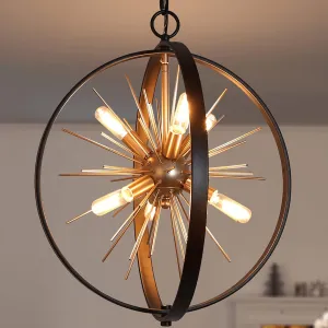 Durent Lighting Black and Gold Chandelier, 6-Light Mid Century Modern Chandelier, 18” Globe Sputnik Starburst Pendant Lighting Fixture for Foyer, Entryway, Dining Living Room, Bedroom, Kitchen Island