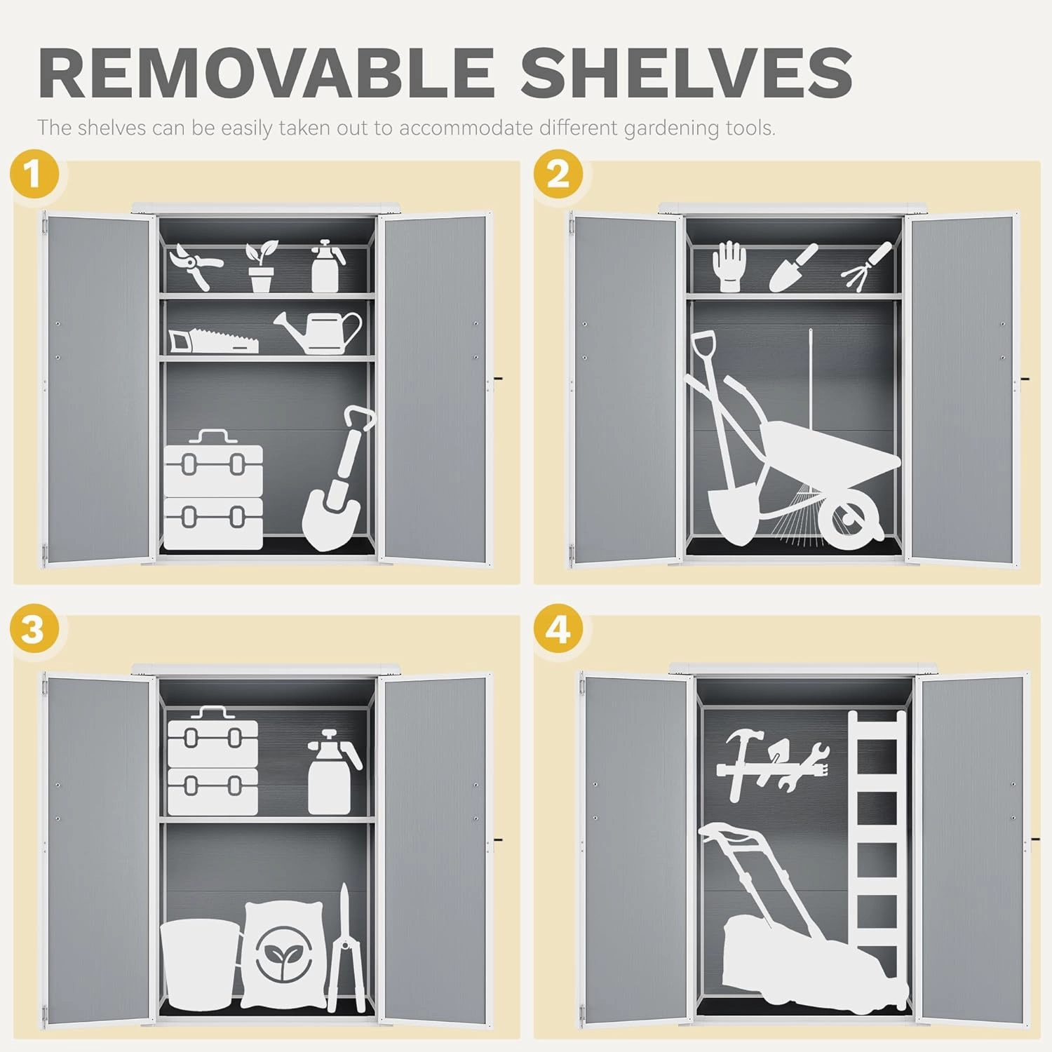 DWVO 49 Cuft Outdoor Tall Storage Shed with 2 Shelves, Weatherproof Vertical Tool Shed with Floor & Lockable Doors, Sturdy Double-Wall Plastic Cabinet for Garbage Cans and Garden Equipment (Gray)