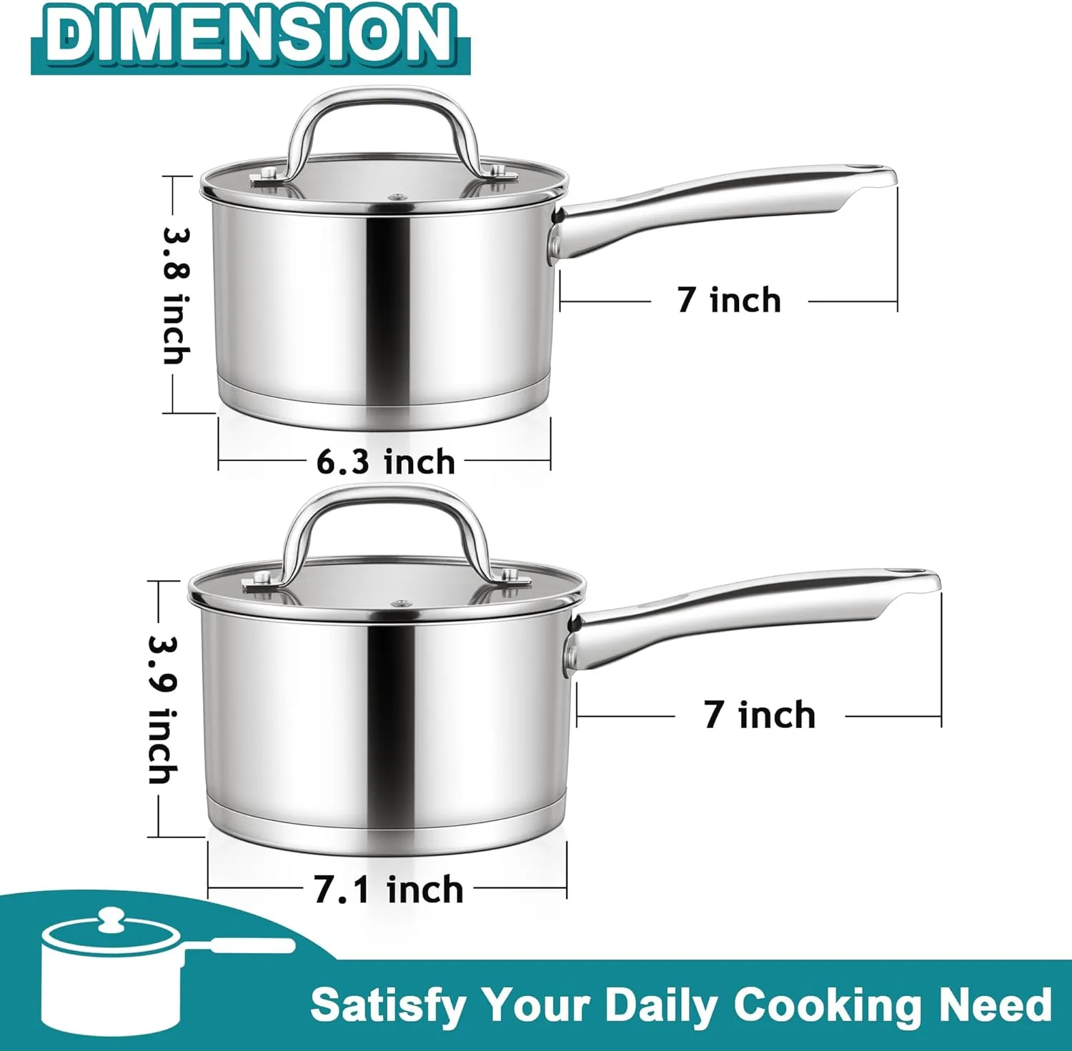E-far Stainless Steel Saucepan with Lid Set - 2QT & 3QT, Triply Sauce Pan Induction Pot for Cooking, Boiling, Compatible with All Stoves, Visible Lid, Healthy & Non Toxic, Oven & Dishwasher Safe