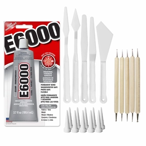 E6000 Craft Adhesive Bundle: 3.7 fl oz Tube with 10 Snip Tip Applicators, Set of 5 Plastic Spreader Tools and Set of 5 Nail Dotting Tools - Double-Headed with Various Sizes for Optimal Application