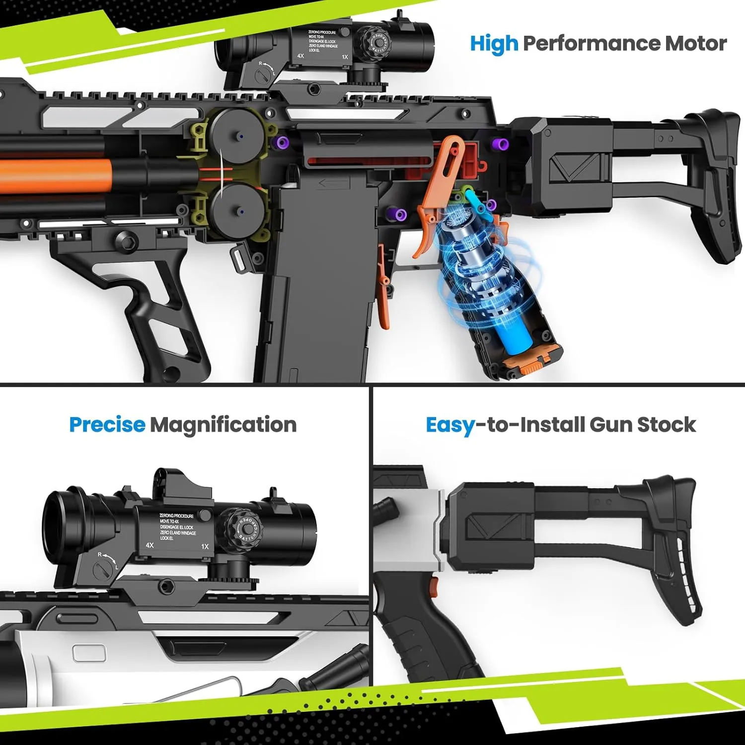 EagleStoneToy Gun for Boys,Realistic Automatic Sniper Rifle,Foam Blasters with Luminous Muzzle,Tactical Vest, Bipod, 2 Clips,100 Darts, Electric Toys for Kids 8-12 Adults Gifts for Birthday Xmas