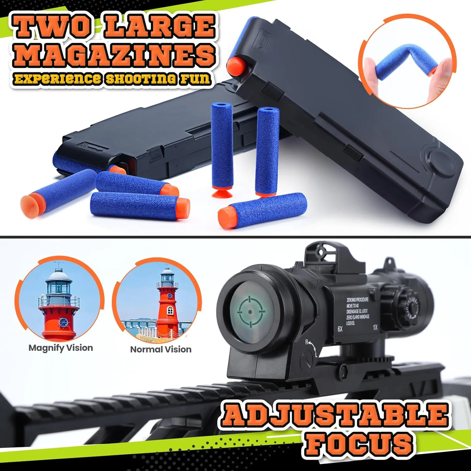 EagleStoneToy Gun for Boys,Realistic Automatic Sniper Rifle,Foam Blasters with Luminous Muzzle,Tactical Vest, Bipod, 2 Clips,100 Darts, Electric Toys for Kids 8-12 Adults Gifts for Birthday Xmas