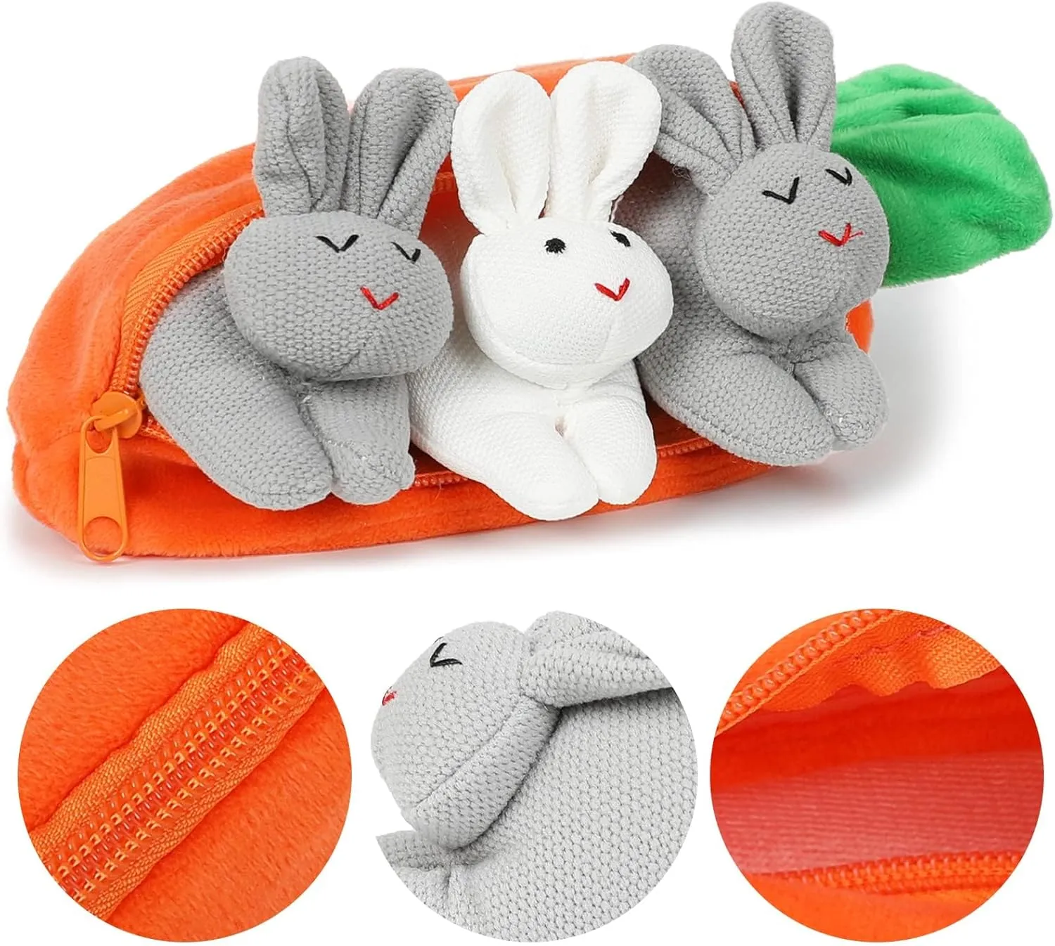 Easter Bunny Stuffed Animal Hide-and-Seek Three Bunnies in Carrot Pouch Easter Bunny Plush Hidden Bunny Rabbit Doll Zip Up Carrot Bunny Purse Easter Toy for Kids