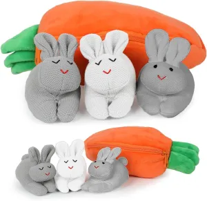 Easter Bunny Stuffed Animal Hide-and-Seek Three Bunnies in Carrot Pouch Easter Bunny Plush Hidden Bunny Rabbit Doll Zip Up Carrot Bunny Purse Easter Toy for Kids