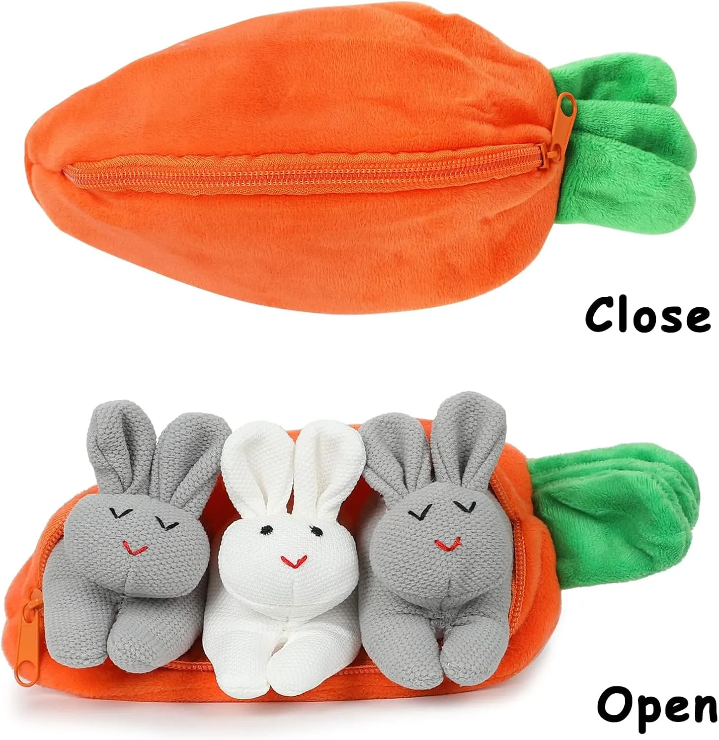 Easter Bunny Stuffed Animal Hide-and-Seek Three Bunnies in Carrot Pouch Easter Bunny Plush Hidden Bunny Rabbit Doll Zip Up Carrot Bunny Purse Easter Toy for Kids