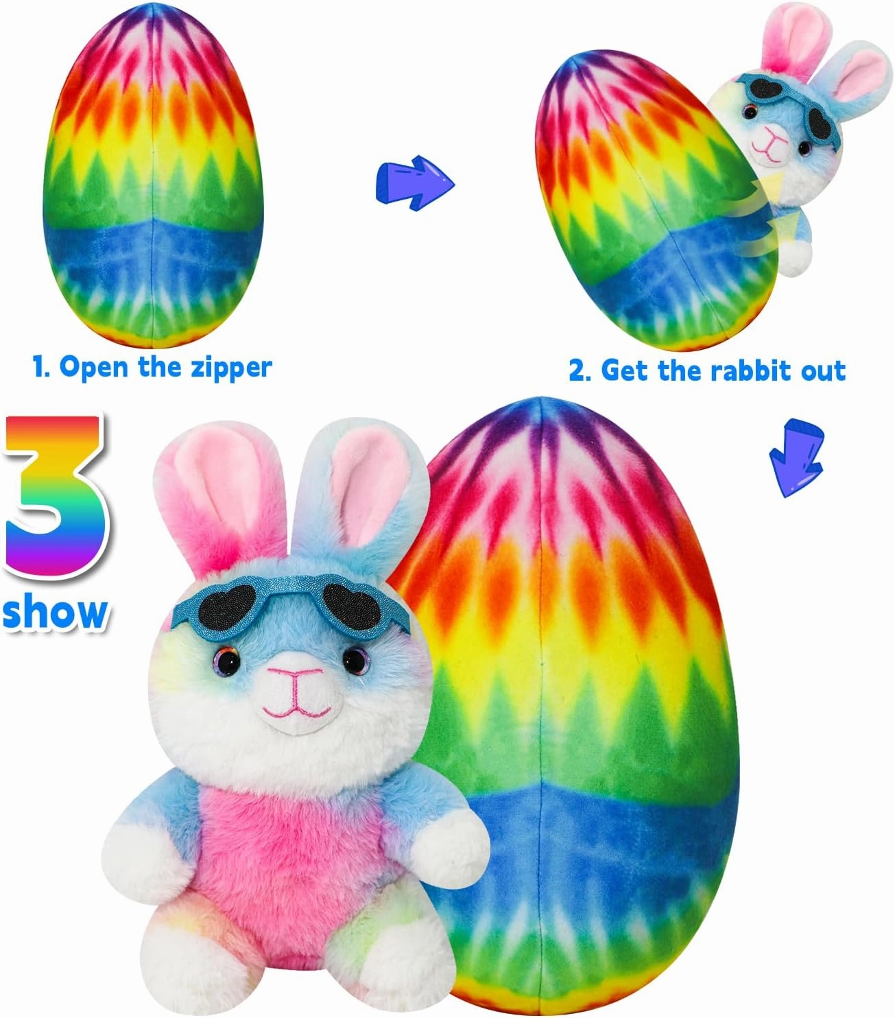 Easter Bunny Egg Toy with Zipper – Easter Bunny Egg Plush Pillow Decoration – Soft and Cuddly for Boys and Girls Plush Toy