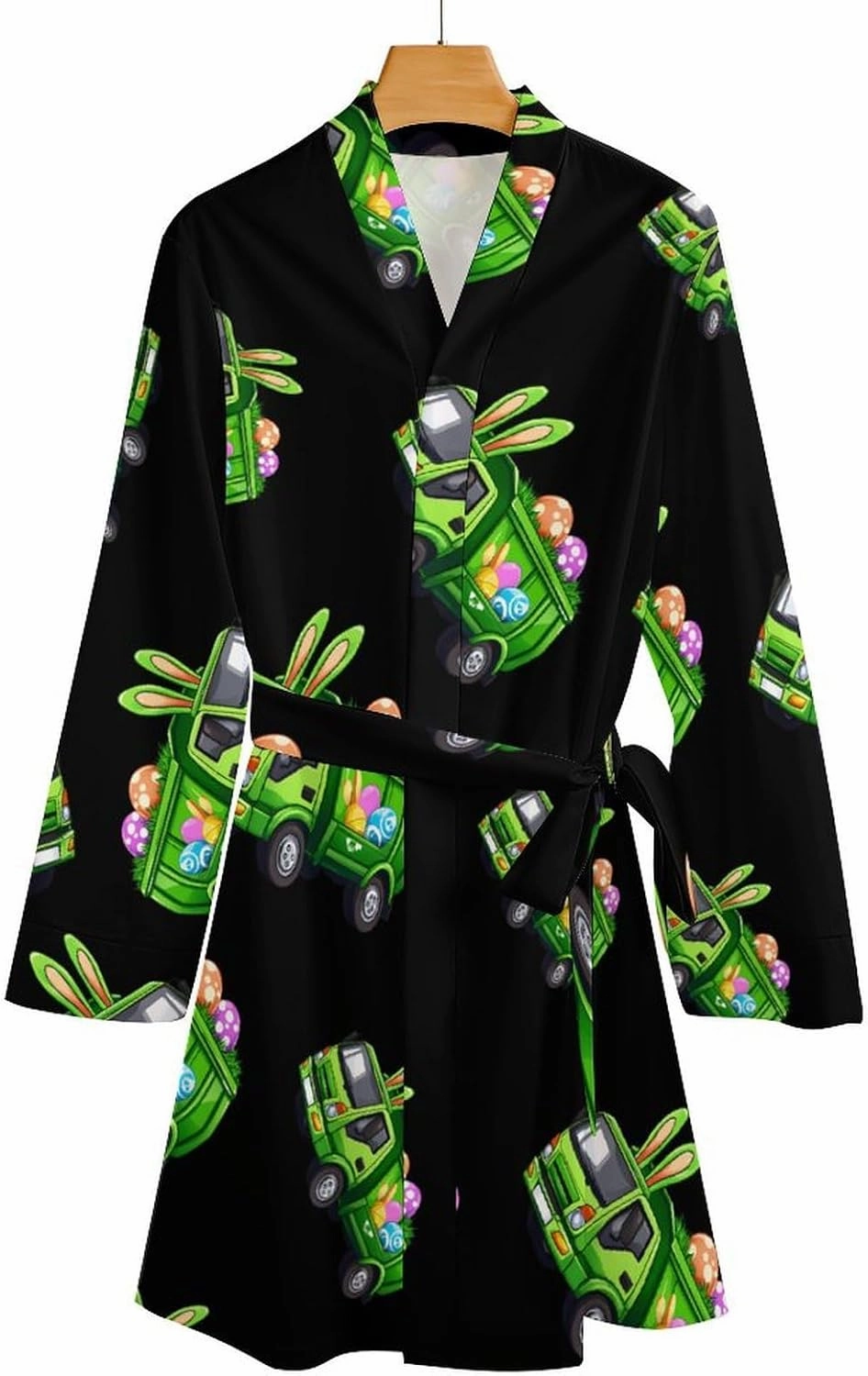 Easter Bunny Garbage Truck Womens Robes Casual Bathrobe Knee Length Sleepwear with Waist Belt