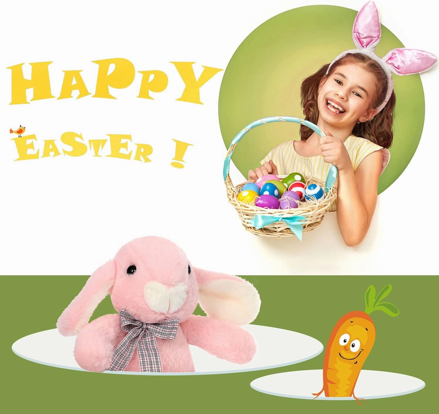 Easter Bunny Stuffed Animal in 3 Colors, Cute Stuffed Bunny Rabbit Plush Toys Gift for Girls Kids,14 Inches (Grey/White/Pink)