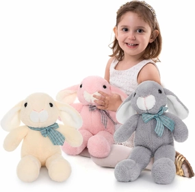 Easter Bunny Stuffed Animal in 3 Colors, Cute Stuffed Bunny Rabbit Plush Toys Gift for Girls Kids,14 Inches (Grey/White/Pink)