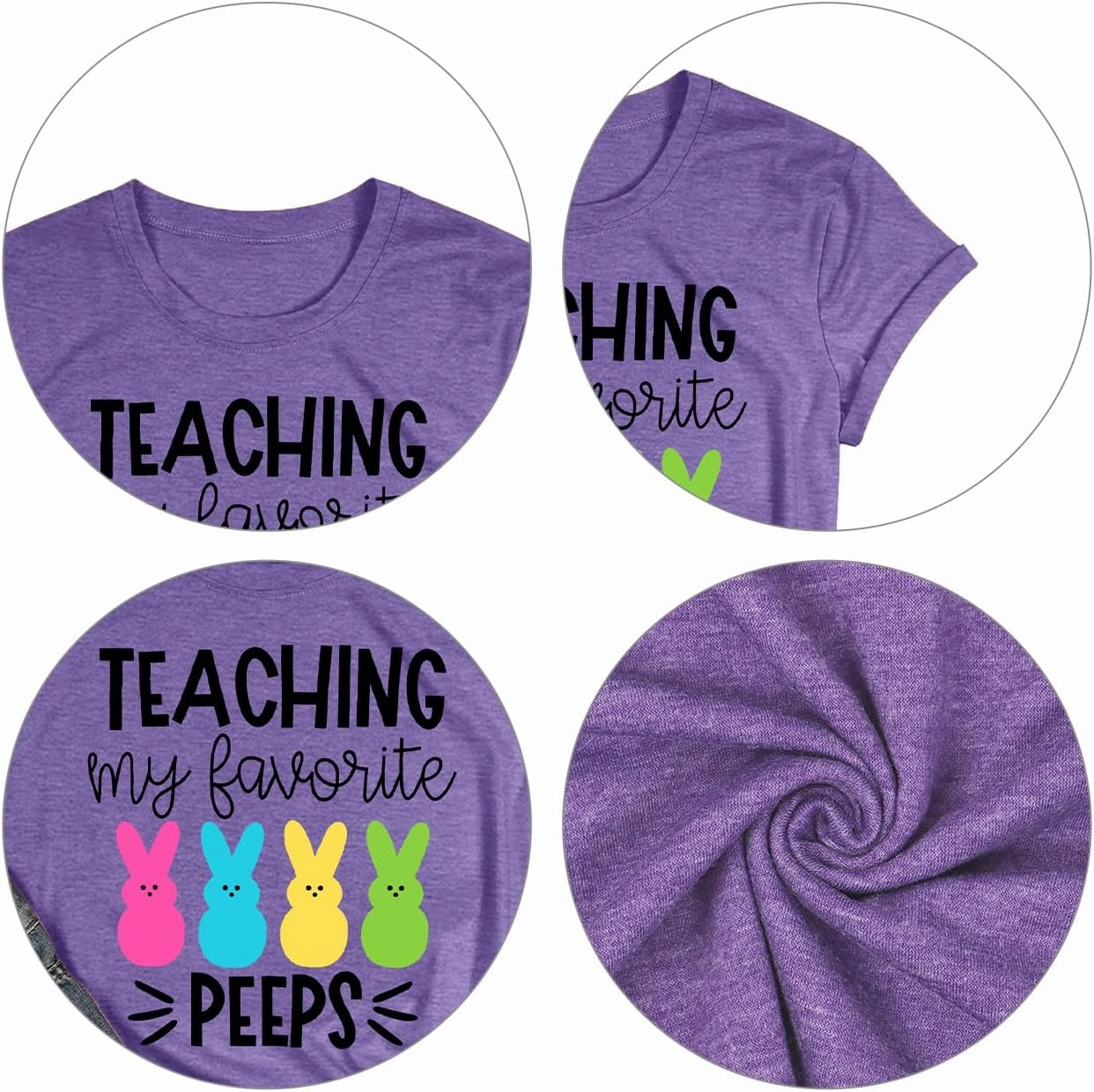 Easter Teacher T-Shirt for Women Teaching My Favorite Peeps Shirt Funny Bunny Rabbit Graphic Tee Tops