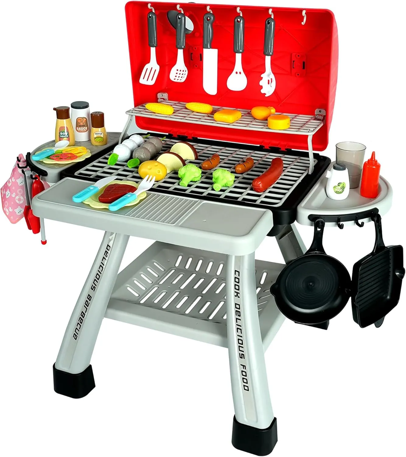 Easy Playhouse: BBQ Grill Toy Playset - Light & Sound, Realistic Smoke, Little Chef Pretend Play, Food & Cooking Accessories, Two Layer Grill, Kids 3 