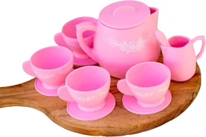 Eco-Friendly Floral Silicone Tea Set for Kids, Toddlers 3-5, BPA Free, Machine Washable, Microwave Safe, Kid Friendly Floral Design, Tea Party Set for Little Girls 4-6 (Perfect Pink)
