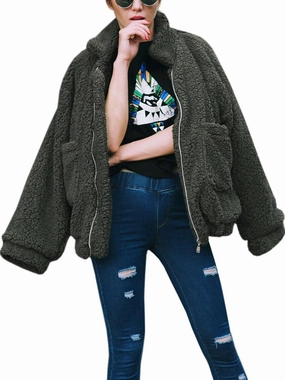 ECOWISH Women Jacket Winter Coat - 2024 Fur Fleece Long Sleeve Sherpa Faux Fuzzy Fall Teddy Fluffy Zip Lapel Outfits