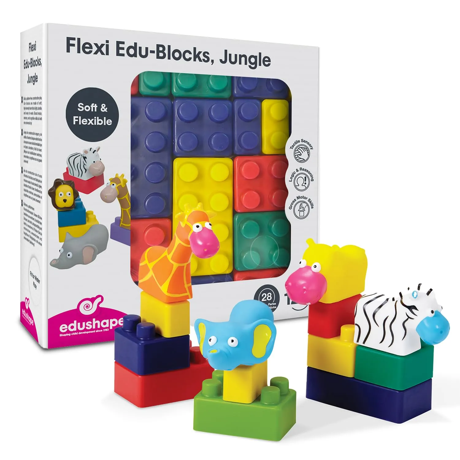 Edushape Mini Edu-Animals, Flexible Blocks, 28 Piece