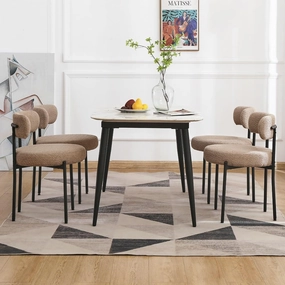EDWELL Dining Chairs Set of 4, Round Upholstered Dining Room Chairs, Curved Backrest Boucle Dining Chair for Kitchen, Living Room, Mid Century Modern Dining Chairs with Black Metal Legs