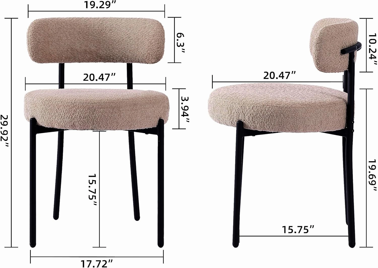 EDWELL Dining Chairs Set of 4, Round Upholstered Dining Room Chairs, Curved Backrest Boucle Dining Chair for Kitchen, Living Room, Mid Century Modern Dining Chairs with Black Metal Legs