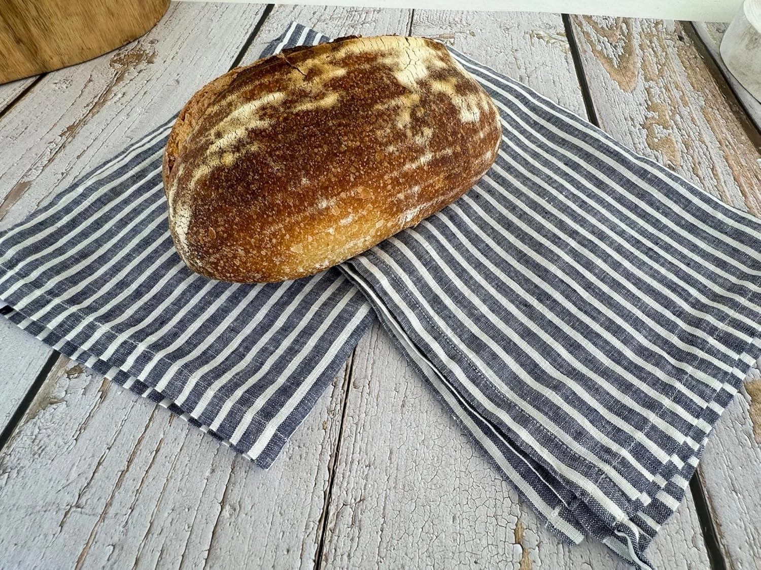 Eight Owls Stonewashed Linen Kitchen Dish Towels - 20 x 27 inch – 100% Pure Linen Tea Towel/Hand Towel - Set of 2 (Navy Stripe)