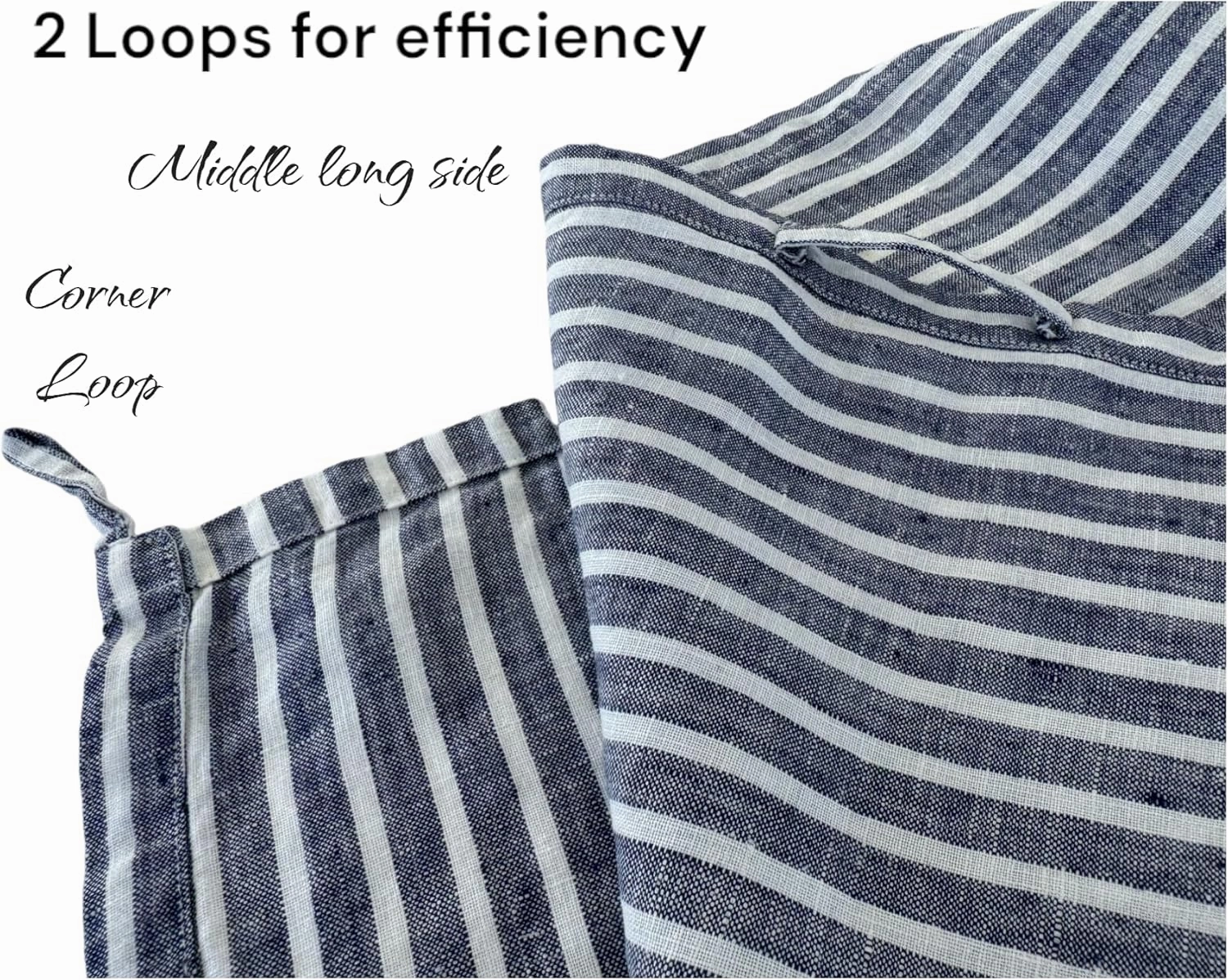 Eight Owls Stonewashed Linen Kitchen Dish Towels - 20 x 27 inch – 100% Pure Linen Tea Towel/Hand Towel - Set of 2 (Navy Stripe)